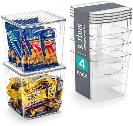 Sorbus Small Plastic Storage Bins (4 Pack) – Clear Bins for Kitchen, Pantry, Fridge, Cabinet, and Refrigerator – Stackable Storage Containers for Home Organization by Sorbus
