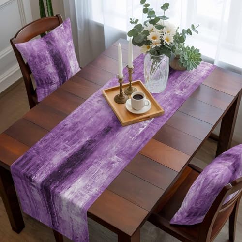 Bed Runner for King Size Bed, Purple Decorative Beds Runners and 2 Matching Pillow Covers Set, Retro Oil Painting Modern Abstract Art Aesthetics Beds Scarf Throw for Foot of Bedding Set for Hotel - Image 5