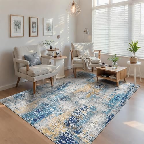 Ompaa Living Room Rug 5x8 Ultramarine Area Rug Machine Washable Boho Rug Non Slip Abstract Vintage Indoor Large Rugs for Bedroom, Classroom, College Dorm, Farmhouse, Dining Room, Kids Playroom - Image 4