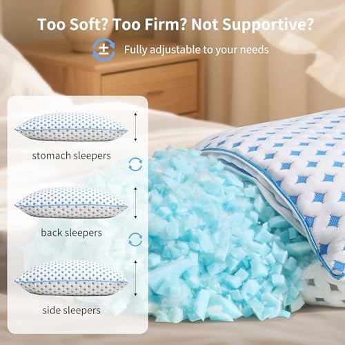 King Size Pillows Set of 2, Cooling Shredded Memory Foam Pillows - Image 6