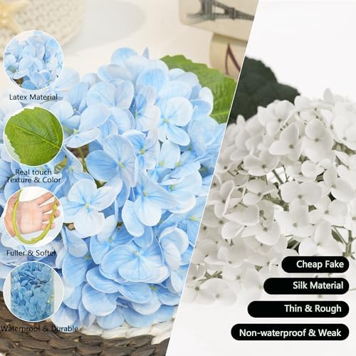 Jahe 4 Pcs Hydrangea Artificial Flowers, 20'' Tall Large Bloom Faux Hydrangea Flowers,Real Touch Fake Flowers, Bouquet Home Wedding Part Decor, DIY Floral Arrangement, Light Blue - Image 3