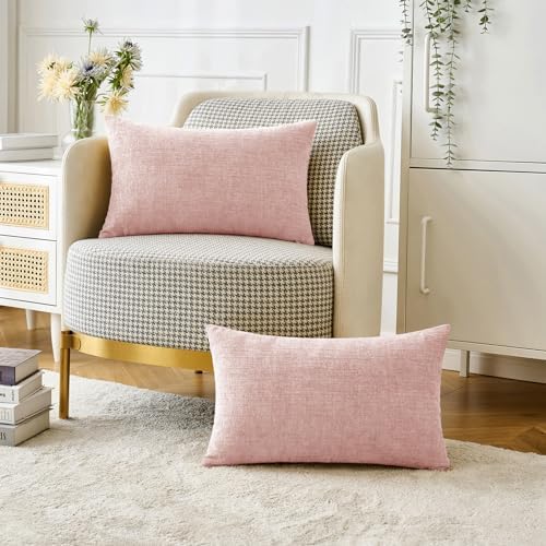 MIULEE Soft Chenille Lumbar Throw Pillow Covers Pink 12x20 Inch Pack of 2 - Image 5