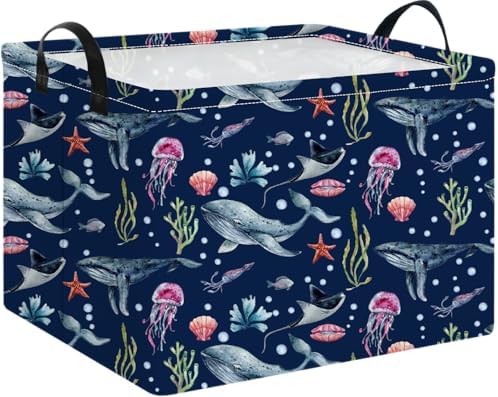 NTAOHAMPER Rectangular Storage Basket Empty,Storage Bin with Handles,Room Decor,Gift Basket,Book Box(Watercolor Ocean) by NTAOHAMPER