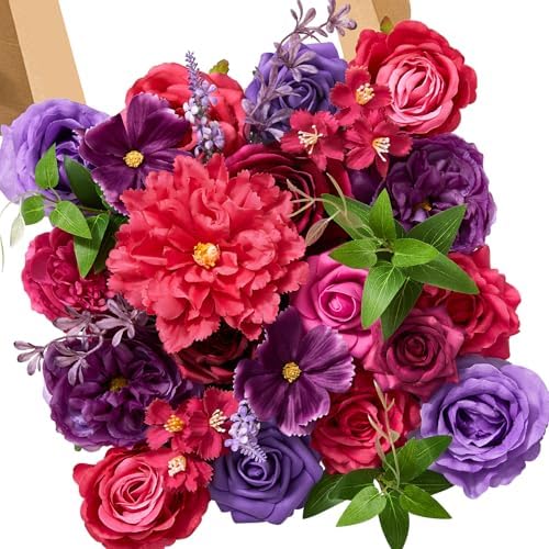 Serwalin Hot Pink & Purple Artificial Flowers Silk Rose Flowers for Wedding by Serwalin