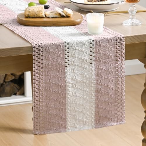Artoid Mode Pink Farmhouse Woven Table Runner 12x120 Inch by ArtoidMode