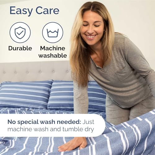 CGK Extra Deep Split King Single Fitted Sheet Only - Blue Stripes - Image 5