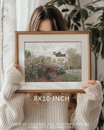 Vodefoad Vintage Rose Garden Wall Decor, Country Landscape Wall Art, Cottage Flower Garden Landscape Oil Art Print, Pastoral Style Retro Wall Decor for Gallery Living Room Bedroom (UNFRAMED 8x10in) - Image 4
