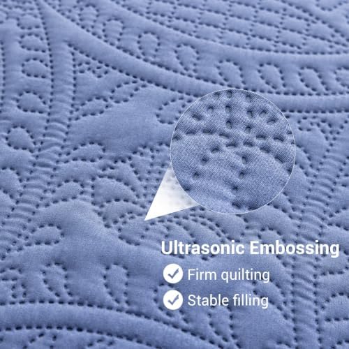 SheRest King Quilt Bedding Set - Grayish Blue Soft Breathable Bed Quilt, Modern Style Embossed Bedspreads, Lightweight Microfiber Reversible Coverlet for All Seasons-3 Pieces (1 Quilt,2 Pillow Shams) - Image 3