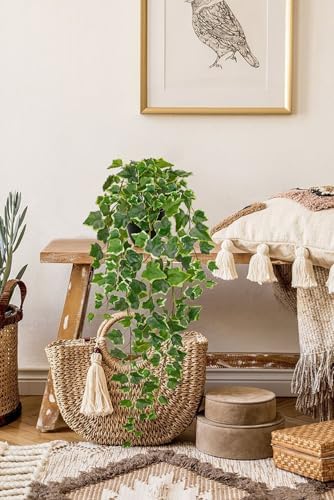 Hollyone Artificial Hanging Plants Potted 31.4" Fake Ivy Vine Faux Ivy Leaves Hanging Greenery Plant in Black Pot for Home Indoor Wall House Room Patio Shelf Office Decor - Image 5