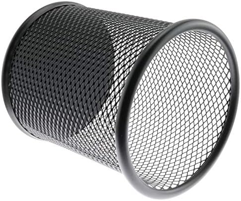 1-Pack Mesh Pen Holder Round Shape Pencil Container Multipurpose Metal Hollow Out Desktop Storage Organizer for Student Stationery Office Supplies(Black) - Image 2