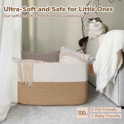 Goodpick 75L Extra Large Woven Rope Blanket Basket, Rectangle, Jute - Image 5