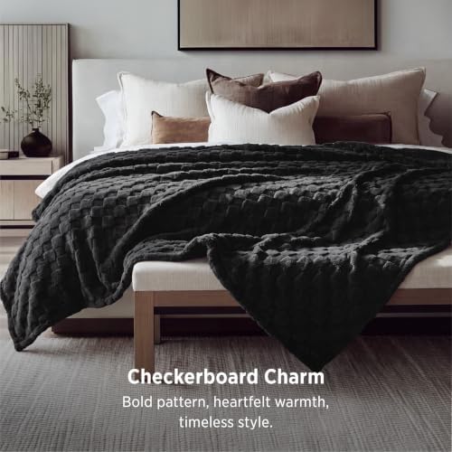 Bedsure Checkered Soft Cozy Queen Blanket for Bed, Black, 90"×90" - Image 3