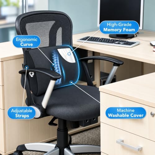Samsonite Lumbar Support Pillow for Office Chair and Car Seat, Perfectly Balanced Memory Foam, Versatile Use Lower Back Cushion, Black Plush - Image 6