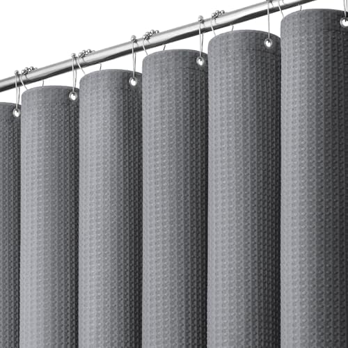 Dynamene Long Waffle Shower Curtain 256 GSM Heavy Fabric 72x78 Grey/Gray by Dynamene