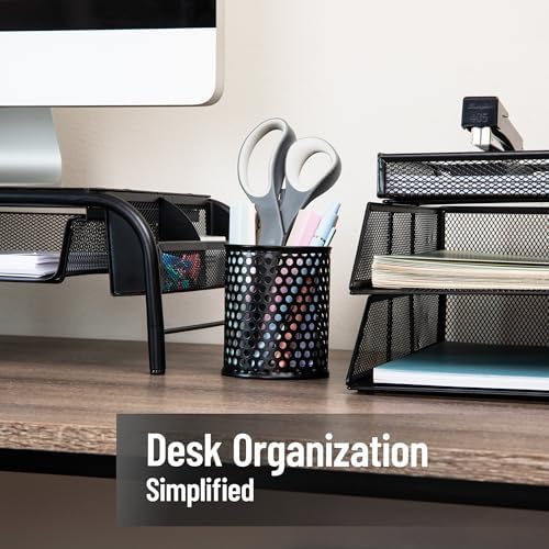 Mind Reader Metal Pen Cups, Mesh Pencil Holders, Desktop Organizer Set, Metal, Set of 3, Black - Image 2