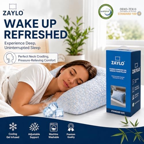 ZAYLO Cooling Bamboo Shredded Gel Memory Foam Pillow, CertiPUR-US Certified, Adjustable Height & Firmness, Bed Pillow for Side, Back & Stomach Sleepers, Standard Size - Image 6