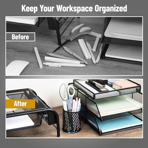 Mind Reader Metal Pen Cups, Mesh Pencil Holders, Desktop Organizer Set, Metal, Set of 3, Black - Image 5