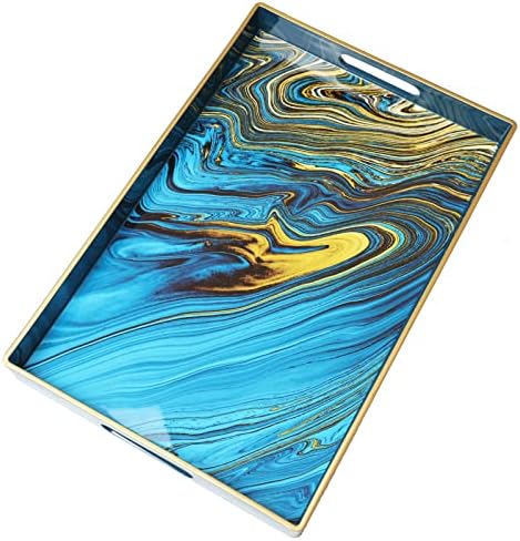 Spsyrine Serving Tray, Marble Decorative Tray Plastic Rectangular Coffee Table Tray for Living Room, Storage, Kitchen, Ottoman, Bathroom Decor. 15.6” X 10.2" LJRE - Image 6