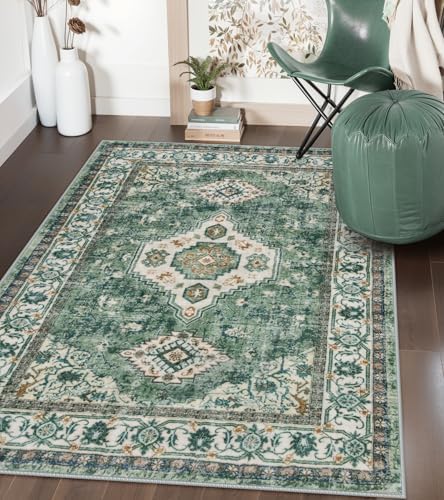 Lahome Oriental Machine Washable Rug, 3x5 Soft Green Rugs for Entryway Dorm by Lahome