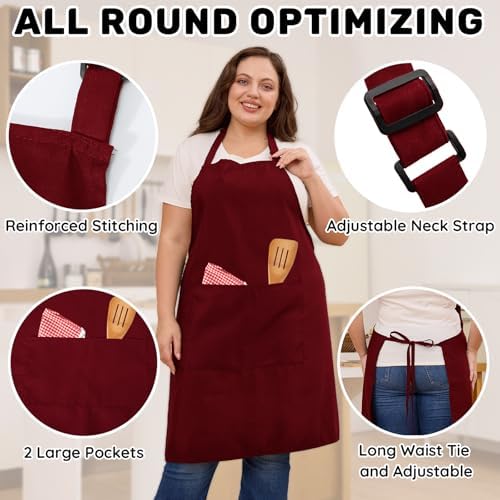 2 Pack Plus Size Waterproof Cooking Chef Apron with 2 Pockets for Men Women - Image 5