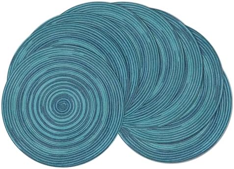 SHACOS 15 inch Round Placemats Set of 8 Variegated Multicolor Place Mats Cotton Polyester Braided Non Slip Washable Heat Resistant Table Mats for Home Wedding Dinner Party Table Decor, Rainbow Teal by SHACOS