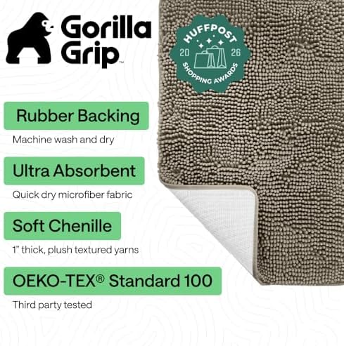 GORILLA GRIP Bath Rug Mat for Bathroom, Absorbent Chenille, 24x17 Latte - Image 2