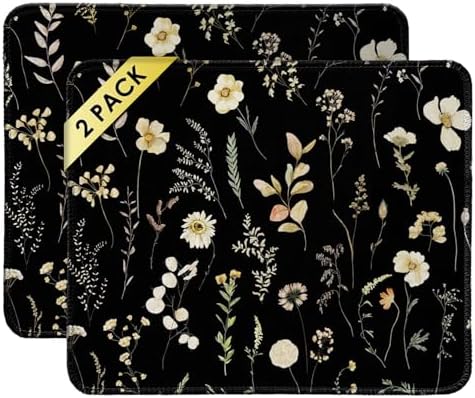 FROGIGO Mouse Pad with Stitched Edges - Dark Floral Mousepad Set for Women, 9.25 x 7.75 inch Washable Desk Pad, Non-Slip Rubber Base, Office Home Laptop Accessories - Midnight Botanical-2 Pack by FROGIGO