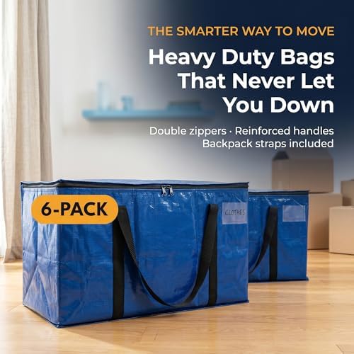 ClearSpace Heavy Duty Moving Bags or Storage Bins with Lids, Blue, 6 Pack - Image 2