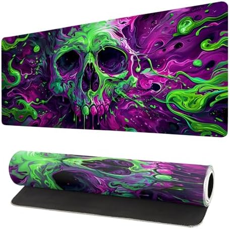 Gaming Mouse Pad Desk Pad,Extended Big Mouse Pad,31.5x11.8 Inch Long Computer Keyboard Mouse Mat Mousepad with 3mm Non-Slip Base and Stitched Edge for Gaming and Office… (Watercolor Skull 2) - Image 2