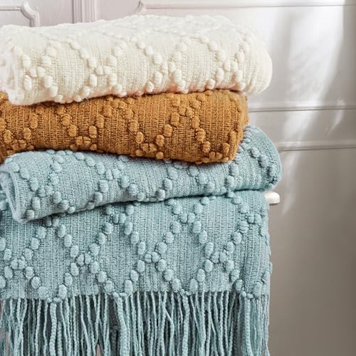 BOURINA White Throw Blanket 50 x70 Inch Jacquard Throw Knitted Blanket - Image 6