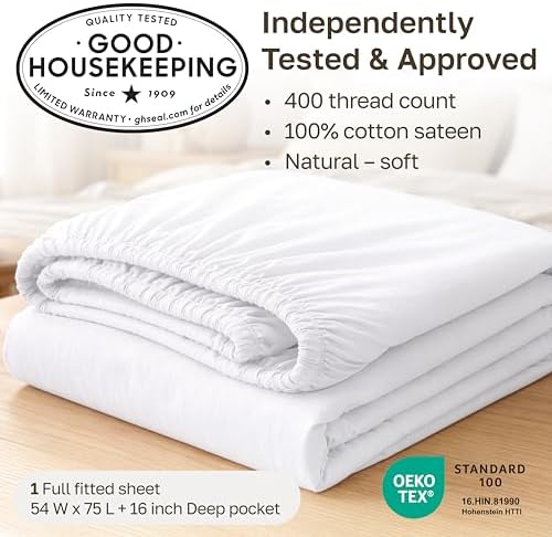 California Design Den Soft 100% Cotton Sateen Fitted Sheet Full, Grey - Image 3