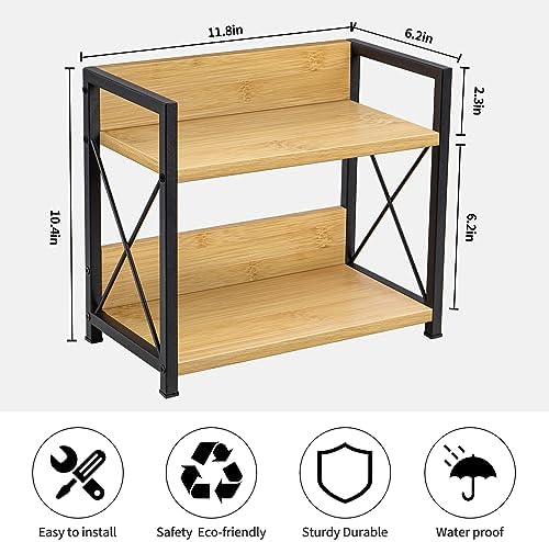 Giikin Countertop Shelf Organizer, 2 Tier Kitchen Spice Rack Organizer for Countertop, Wood Coffee Counter Shelf Organizer for Home (Bamboo, S) - Image 4