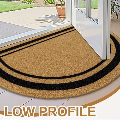 OLANLY Half Circle Door Mat 35x23, Low Profile Doormat (Border) - Image 3