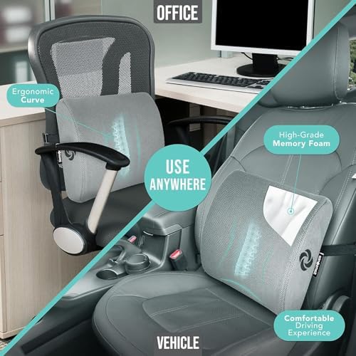 Samsonite Memory Foam Lumbar Support Pillow for Office Chair, Gaming Chair & Car Seat Automotive Use, Ergonomic Back Cushion, Work from Home Essentials, Office Essentials for Sitting Comfort, Grey - Image 2