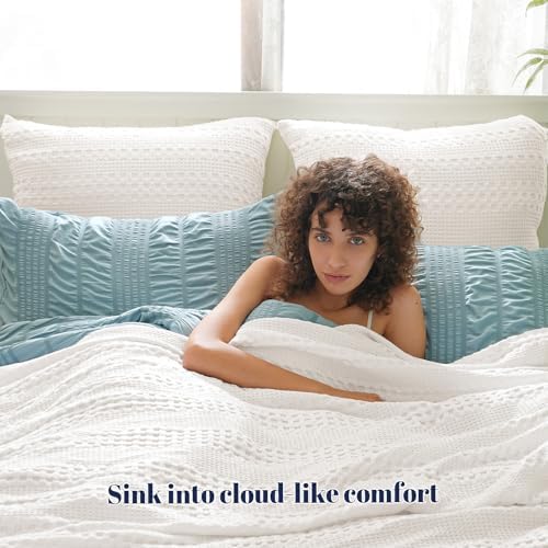 PHF Cotton Ruffle Waffle Weave Euro Sham Covers 26"x26", White, No Insert - Image 2