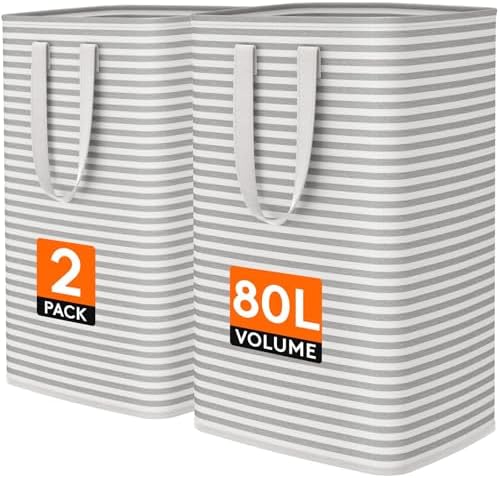 Lifewit 80L Large Laundry Baskets, Laundry Hampers Bags, 2 Pack, Grey by Lifewit