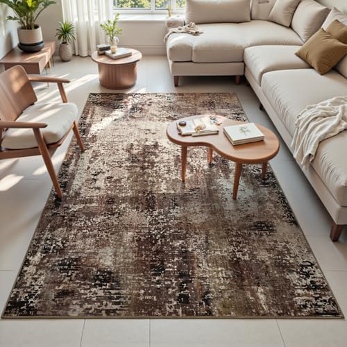 Area Rug 4x6 Brown Rug Washable Boho Rugs Non Slip Low Pile Abstract Coffee Small Carpet for Entryway, Bedroom, Kitchen, Classroom, Kids Room, Office, Dorm, Dining Room - Image 2