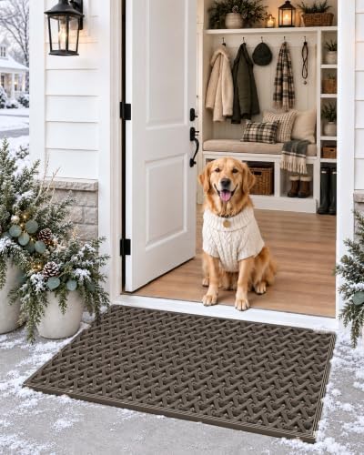 DEXI Front Door Mat Outside Entrance Rubber Floor Doormat, 24x36 Brown - Image 3