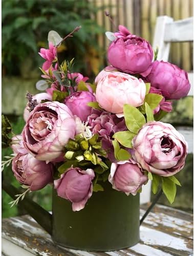 FiveSeasonStuff Soft Peach Pink and Magenta Red Vintage Artificial Peonies Silk Flowers and Hydrangeas for Wedding Bridal Home Decor – Beautiful Floral Centerpiece Bouquet (Celestial Beauty) - Image 3