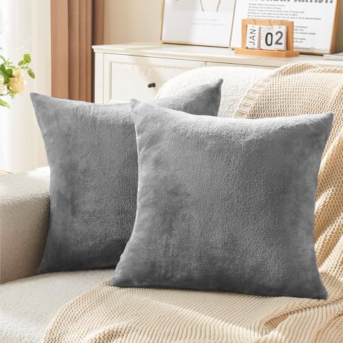 BEDELITE Velvet Pillow Covers with Zipper, Gray, 18x18 Inches, 2 Pack by BEDELITE