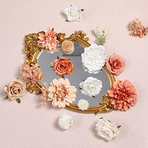 Serra Flora Artificial Flowers Combo Dahlia 34pcs Silk Mix Fake Flowers Roses for DIY Wedding Bouquets Combo Centerpieces Arrangements Party Bridal Baby Shower Home Decorations(White Pink) - Image 2