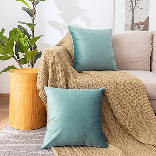 NiNi ALL LightBlue Velvet Throw Pillow Covers 22x22 Pack of 2 Decorative - Image 2