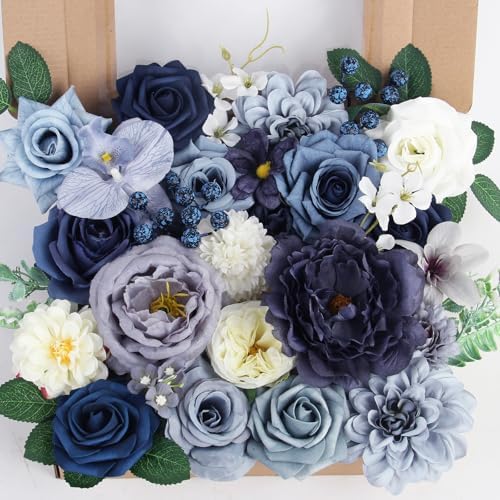 LELEE Fake Flowers Artificial Flowers Peonies Bulbous Daisy Rose Dusty Blue by LELEE
