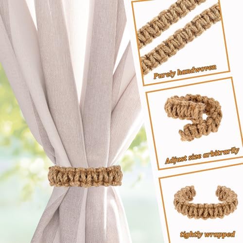 Ptwola 2 Pack Braided Curtain Tiebacks Boho Elegant Rustic Curtain Holdbacks Tie Backs Holders Set Simple Light Weight Drapes Decorative Accessories Handmade for Home Office Bedroom Window (2, Linen) - Image 3