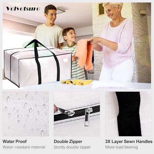 VELVETSURE 6 Pack Heavy Duty Large Moving Bags W/Backpack Straps - Strong Handles & Zippers, Storage Totes, Fold Flat, Alternative to Moving Box and Storage Bin, Semi-Transparent+Blue+Black - Image 3