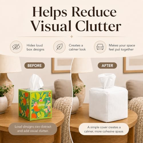 TOGI® Corduroy Square Tissue Box Cover - Fits Standard Cube Boxes - White - Image 3