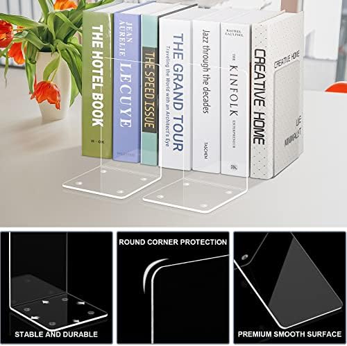 Acrylic Bookends 2 Pieces, VFINE Book Ends for Shelves, Clear Bookends for Shelves Decor Book Ends for Desktop Organizer, Book Stopper for Home Office School Supplies, 7 * 4.8 * 4.75 inch - Image 4