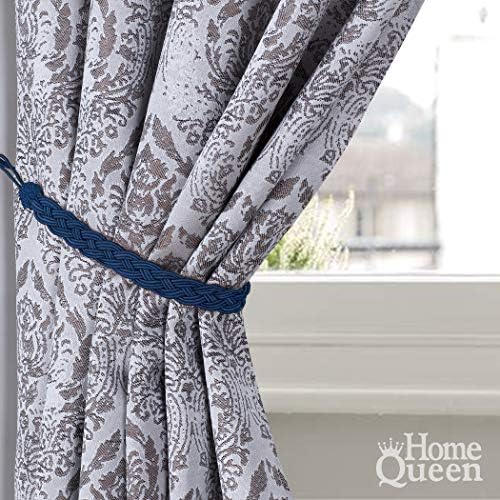Home Queen Hand Braided Curtain Tieback, Buckle Drapery Curtain Tie Back, 4 Rope Belt Curtain Tie with 4 Metal Hooks, Navy - Image 5