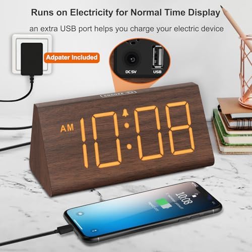 DreamSky Wooden Digital Alarm Clock for Bedrooms Desk with Large Numbers - Image 5