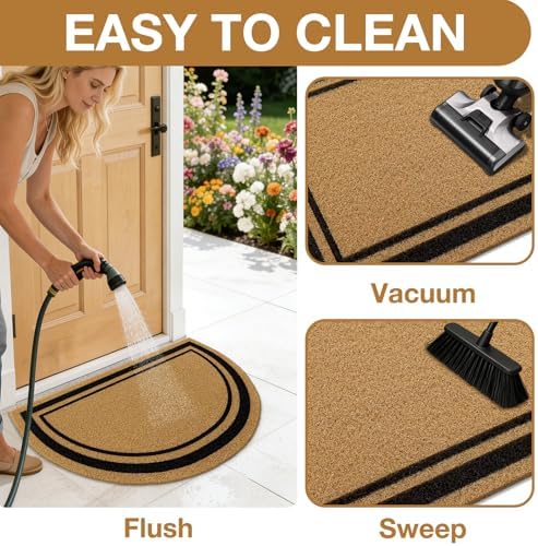 OLANLY Half Circle Door Mat 35x23, Low Profile Doormat (Border) - Image 6